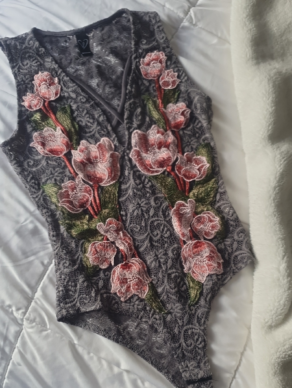 Lace Floral V-Neck Bodysuit
